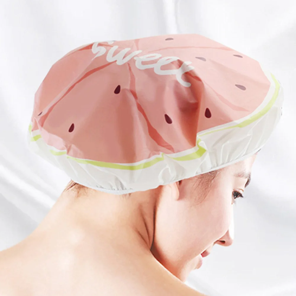 

6pcs Elastic Shower Caps Fruit Bathing Caps Dust-proof Caps Hair Dyeing Hats