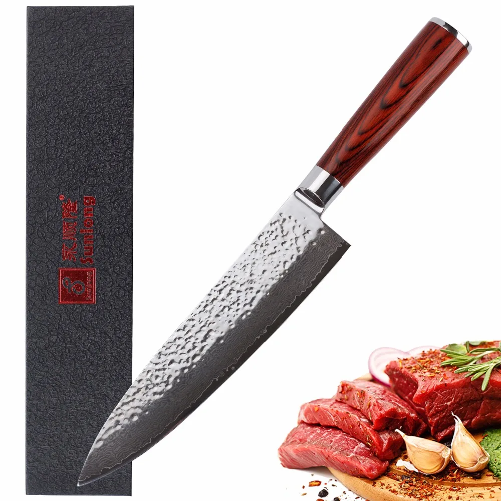 Нож шеф-повара Sunlong 8 дюймов японский нож из дамасской стали Gyuto с красной