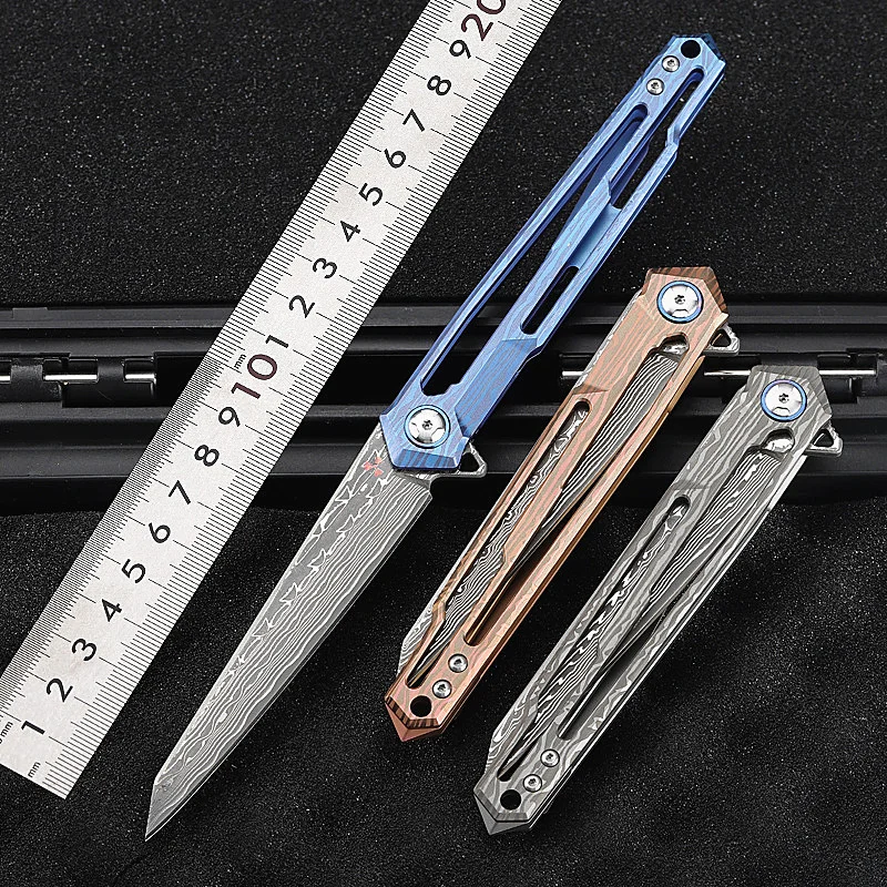 

2021 New Sale Hot Damascus Steel Outdoor Tactical Folding Knife Titanium alloy TC4 Survival Camping Hunting Knives EDC Tools