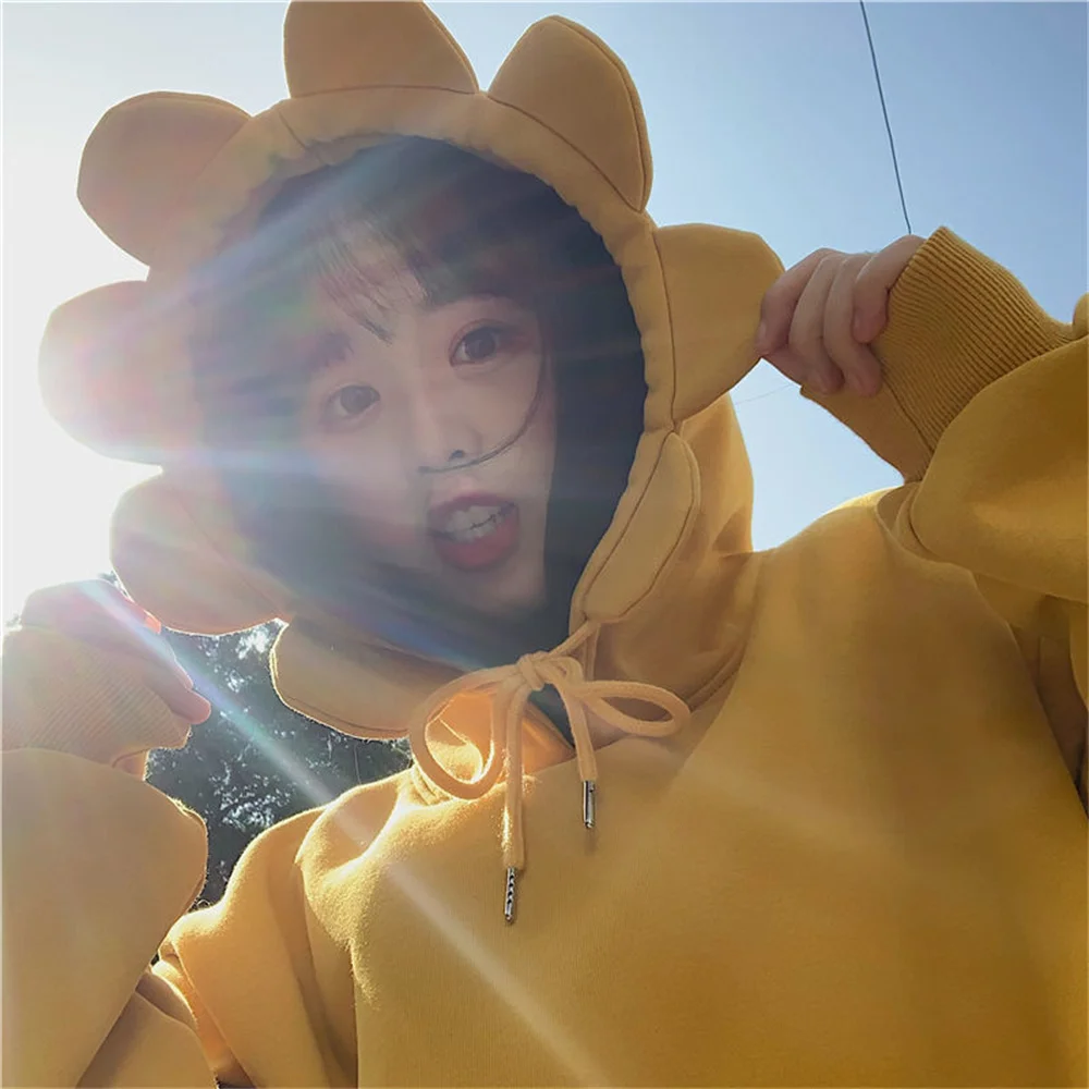 

Kawaii Sunshine Flower Autumn Fashion Long Sleeve Hoodie Spring Pocket Pullover Harajuku Female Cute Hoody Outwear Cloak Coat