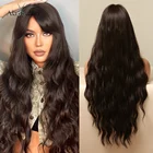 Алан EATON темно-коричневый длинные волнистые синтетические волосы парики для чернокожих Для женщин Косплэй вечерние парики с челкой высокое Температура волокна