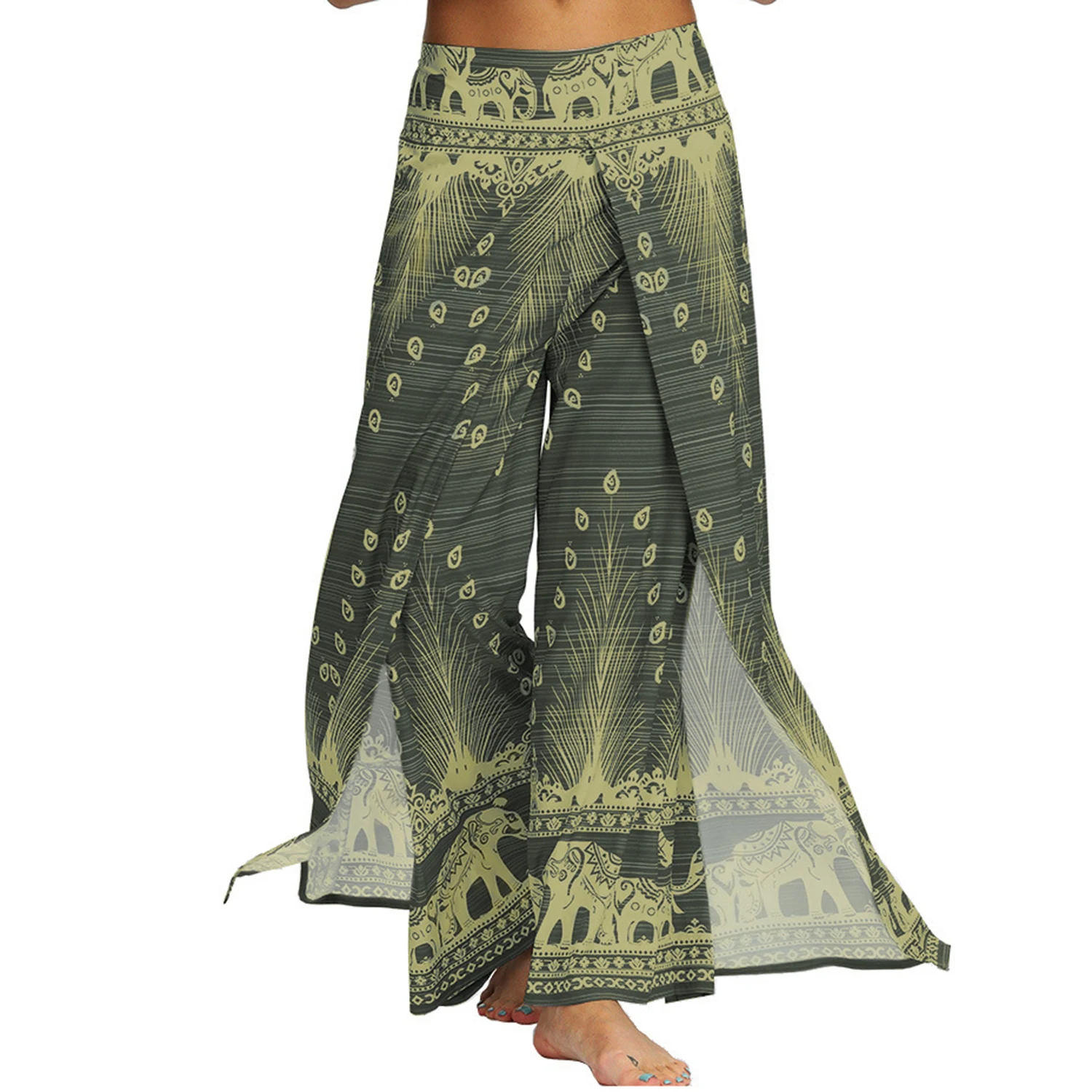 

Women's Pants Split Wide Leg Bohemian Retro Casual Yoga Pants Straight Pants Thai Elephant Yoga Pants Loose Sweatpants