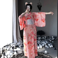sexy japanese kawaii pink kimono with bow knot waistband and thong sexy maid cosplay costumes for woman roleplay
