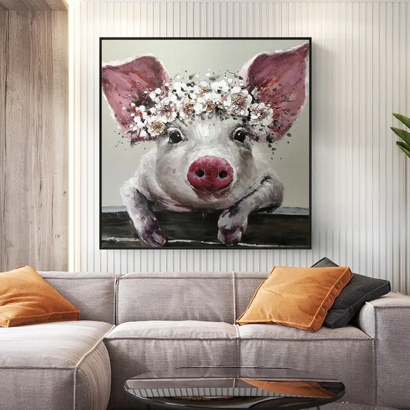 Картина маслом на холсте с изображением свиньи без рамки | Дом и сад