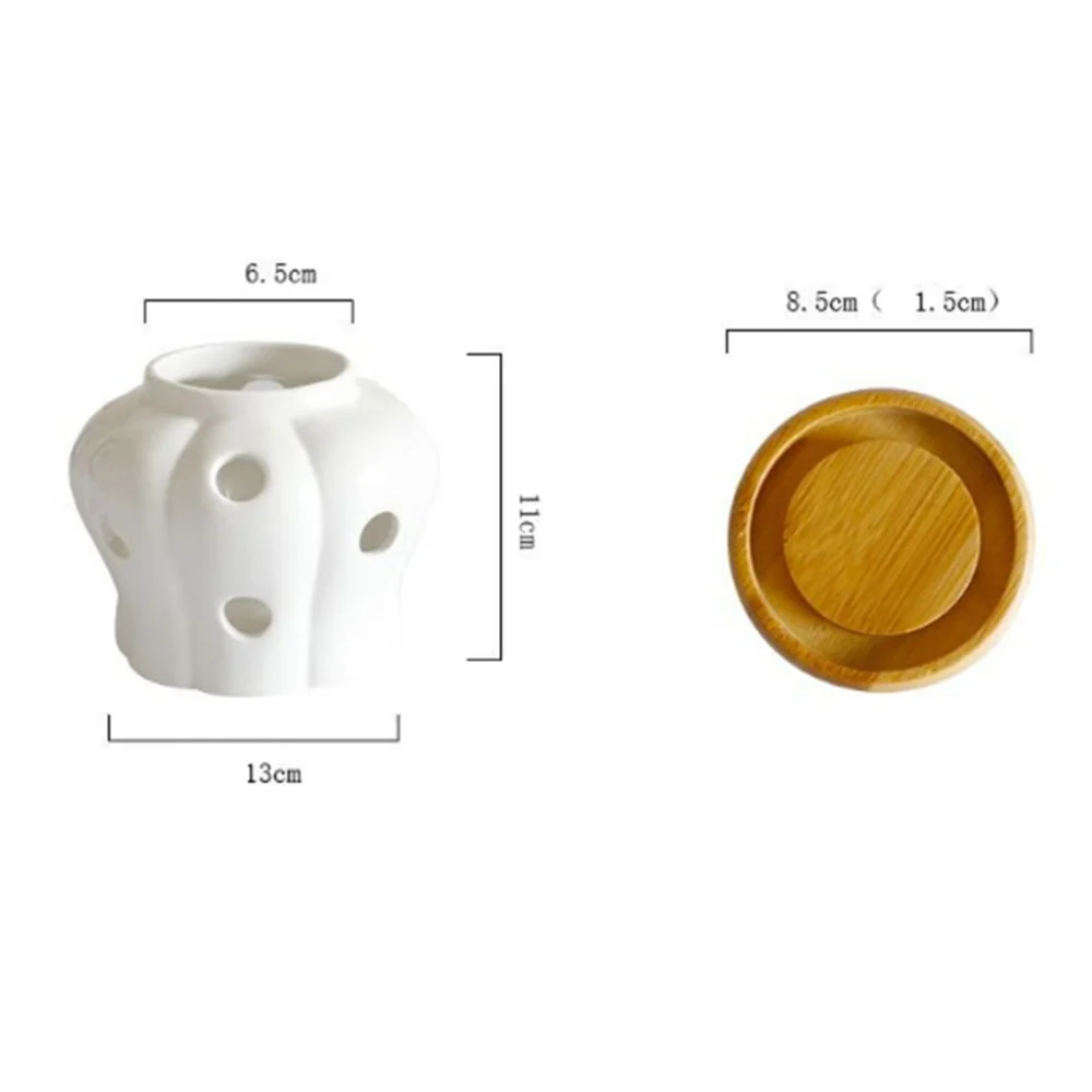 Round Ceramics Jars Storage Container with Bamboo Lids for Sealing Garlic Ginger |
