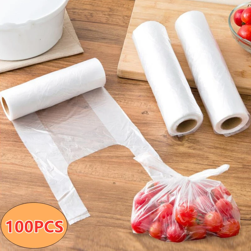 

100Pcs Vest-style Food Preservation Bag Transparent Roll Fresh-keeping Plastic Bags S/M/L Food Storage Bags Kitchen Tool