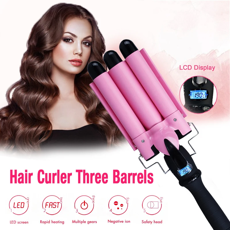 

Professional Hair Curling Iron Anti-Scald Ceramic Triple Barrel Automatic Perm Splint Curler Egg Roll Hair Styling Wand Tool