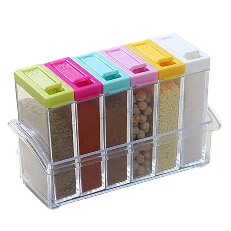 

6PCS/Set Spice Seasoning Box PP Salt Sugar Pepper Jars Box For Kitchen Cooking Spice Storage Organizer Box Home Organization