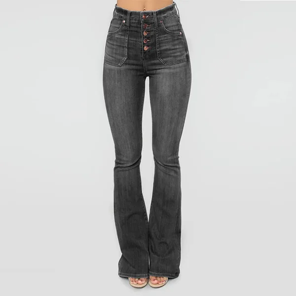 

Women's jeans patch pockets washed and buttoned thin denim trousers women
