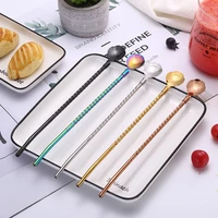 long twisted straw spoon portable gold tea scoop reusable colored stainless steel straws black dinnerware set for bar party