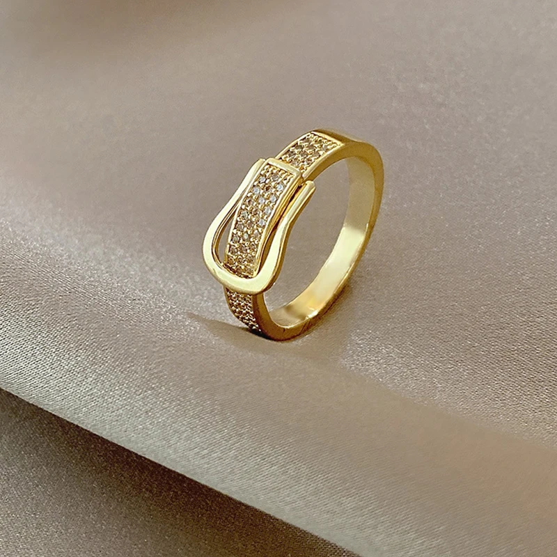 

New simple fashion diamond belt buckle open ring femininity simple and exquisite ring trend party jewelry