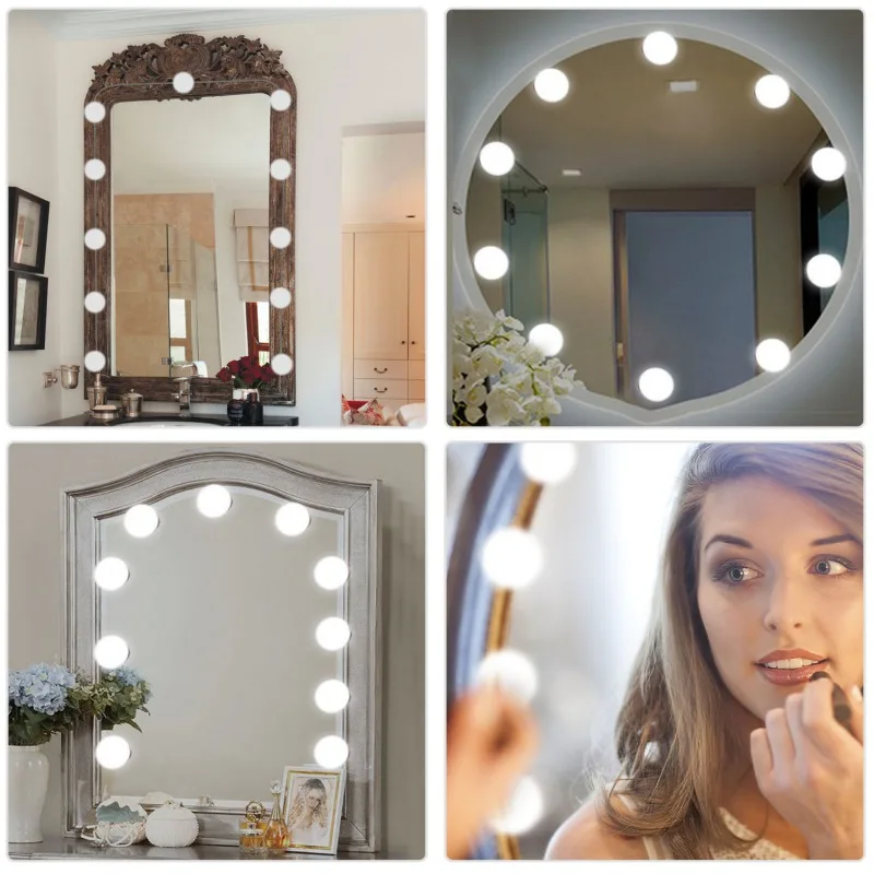 

LED Makeup Mirror Light Bulb Hollywood Vanity Lights USB Dimmable Wall Lamp 10 Bulbs Cosmetic Light for Dressing Table