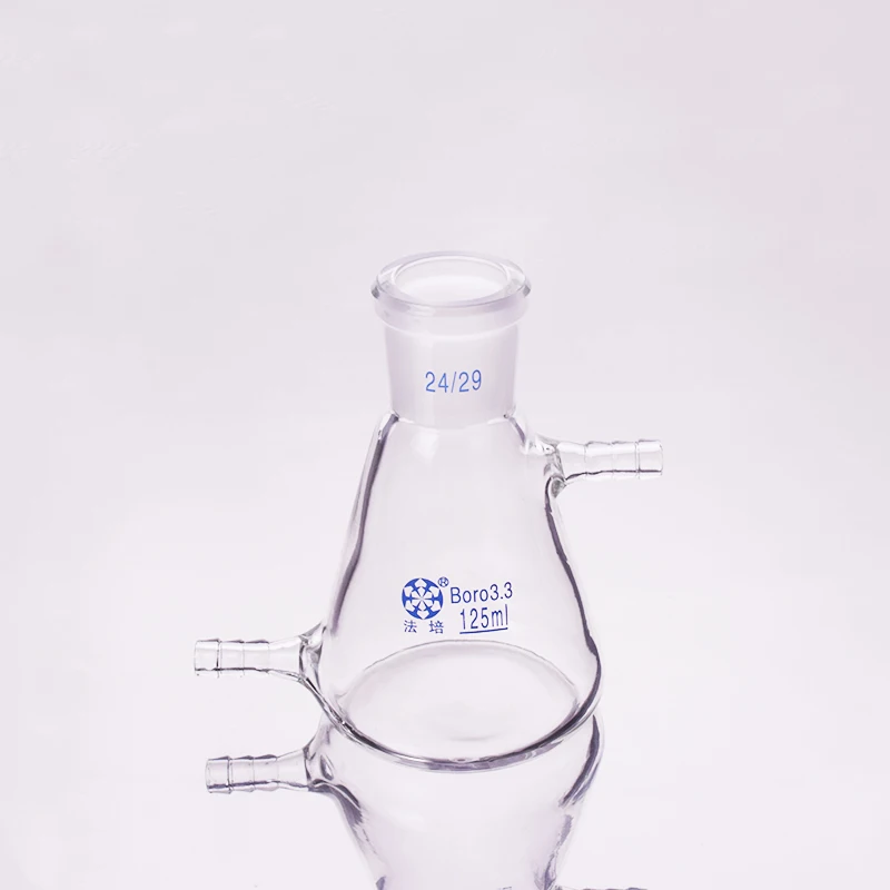 Filtering flask with side tubulature 125ml 24/29,Triangle flask with upper and bottom side tube,Filter Erlenmeyer bottle