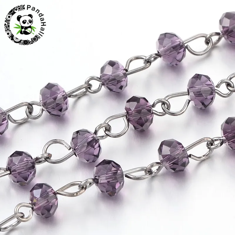 Purple 6 мм стеклянные бусины из бисера, металлические цепочки, фурнитура для ожерелья, браслетов, сделай сам, прозрачный черный, фиолетовый, светло-серый, 1 м/прядь(39," - Цвет: Purple