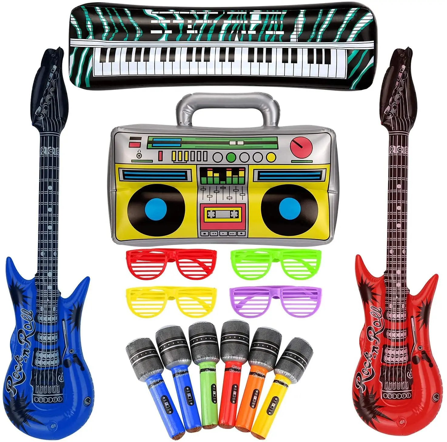 90s Party Decor Inflatable Rock Star ballon set Inflate Rock Musical Instrument Rock Pop Star Disco 80s 90s Retro Party Supplies