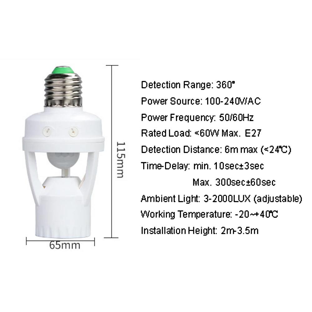 PIR Motion Sensor Socket E27 Converter Ampoule Led Intelligent Light Lamp Base Bulb Switch AC100-240V | Лампы и освещение