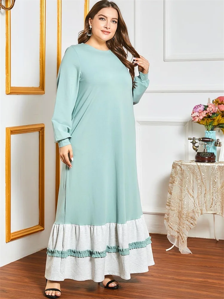 

Sweater Dress For Women Winter 2020 Ethnic O Neck Long Sleeve Contrast Color Patchwork Casual Arabic Muslim Clothes