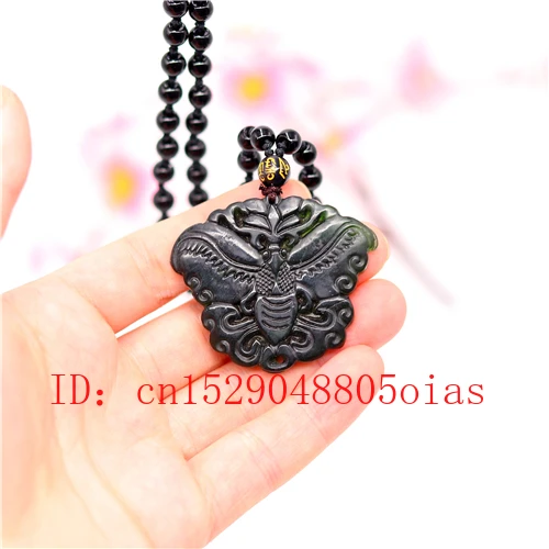 Натуральный черный китайский нефрит обсидиан бабочка кулон ожерелье Шарм