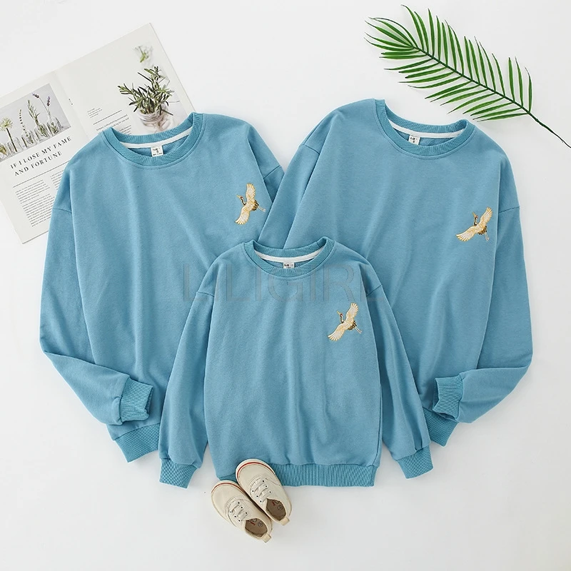 

Spring Family Matching Outfits Father Son Mother Daughter Long-sleeve Sweatershirt Little Crane Babysuit Mommy And Me Clothes