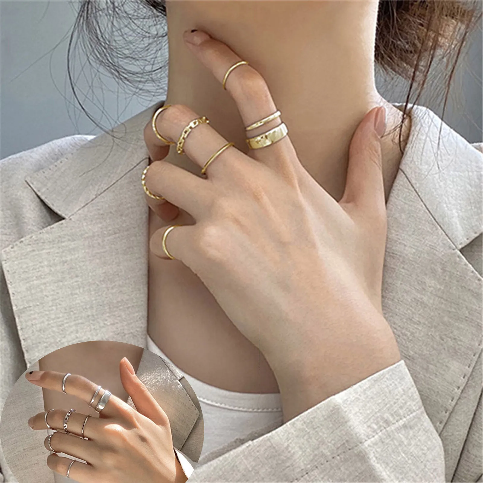 30 #7 шт. минималистский ретро Кольца Мода совместных Стиль геометрической формы в