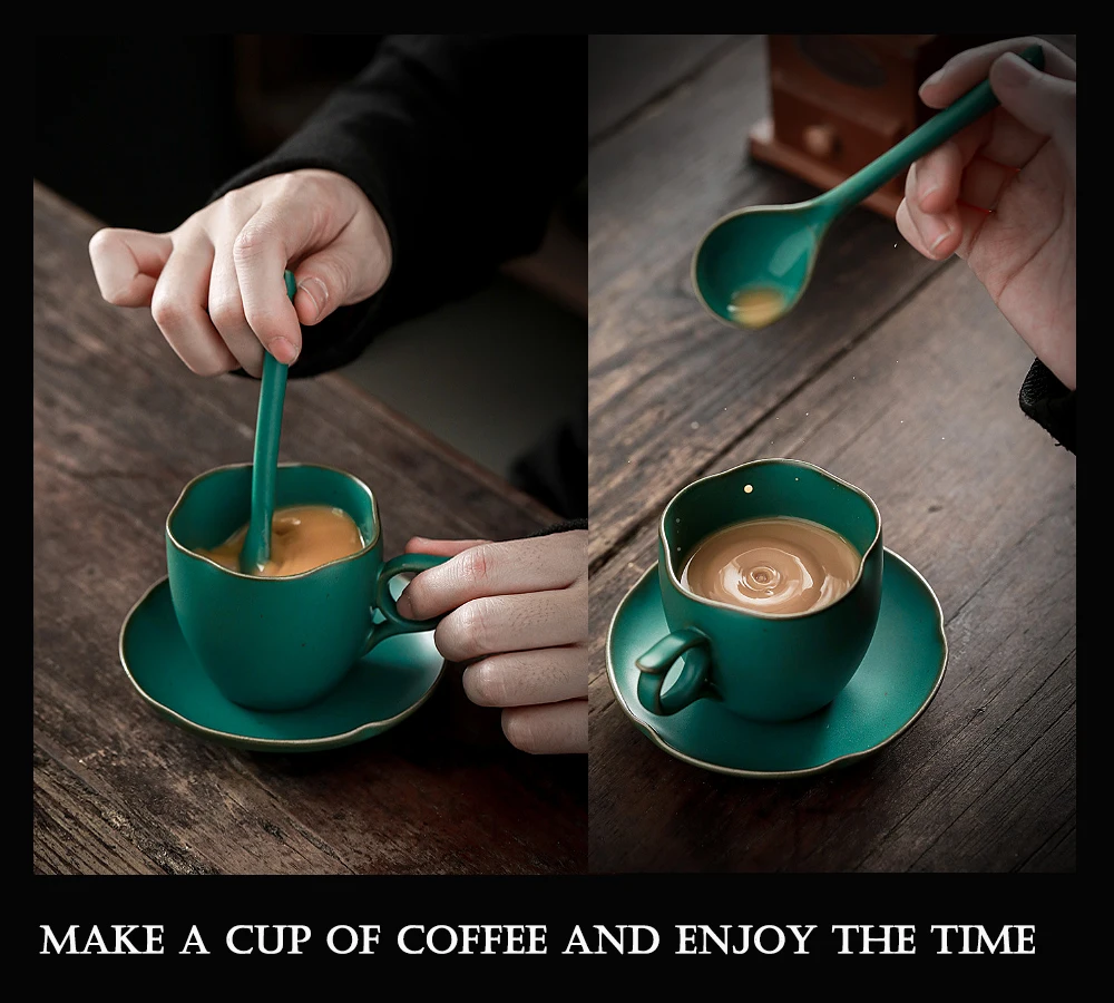 

HPDEAR Retro Ceramic Latte Tea Coffee Mug Suit Blackish Green 5.6oz Suitable for Home Leisure Bar Coffee Shop and Restaurant