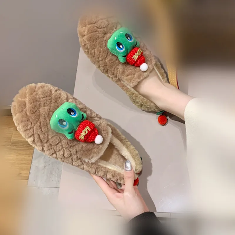 

Soft Casual Woman Shoe Round Toe Female Footwear Modis Shallow Mouth Loafers Fur Moccasin New Winter Dress Boat 2021 Solid Basic