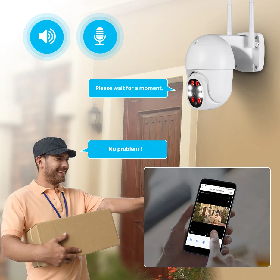 Towode наружная 1080P PTZ WIFI IP камера приложение 2MP 4X перезаряжаемая H.265 P2P ONVIF аудио