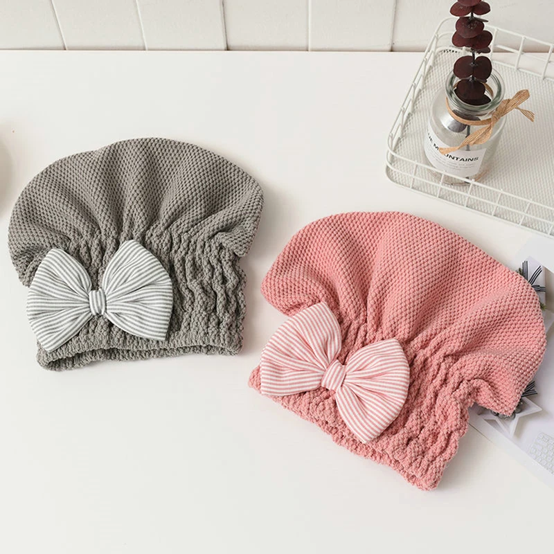 

Coral Velvet Bath Accessories with Bowknot Dry Hair Towel Quick-drying Hair Cap Super Absorbent for Women Portable Shower Cap