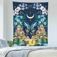 hippie butterfly mushroom tapestry wall hanging boho floral picture aesthetic room decor mandala fabric collage dorm wall cloth