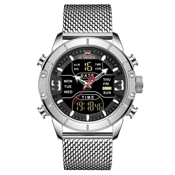 S-silver Люксовый бренд NAVIFORCE Модные кварцевые мужские часы военные наручные часы спортивные мужские часы светодиодный цифровые водонепроницаемые часы Reloj HOmbre - Цвет: S-silver