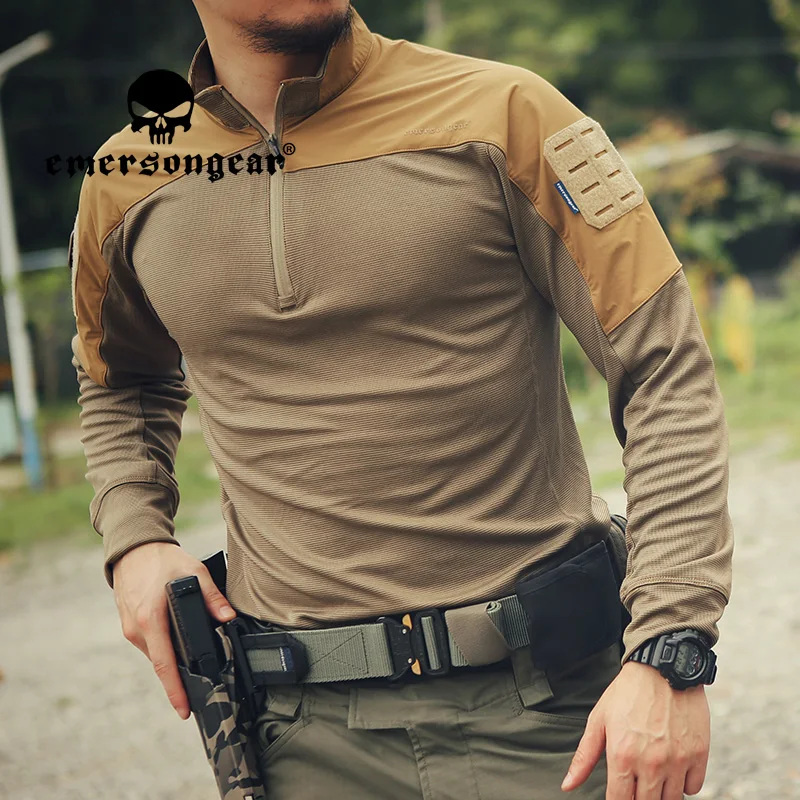 EMERSONGEAR Blue Label Tactical UMP Frogmen T-Shirt Hunting Airsoft Hiking Camouflage Splicing Combat Shirts Long Sleeve