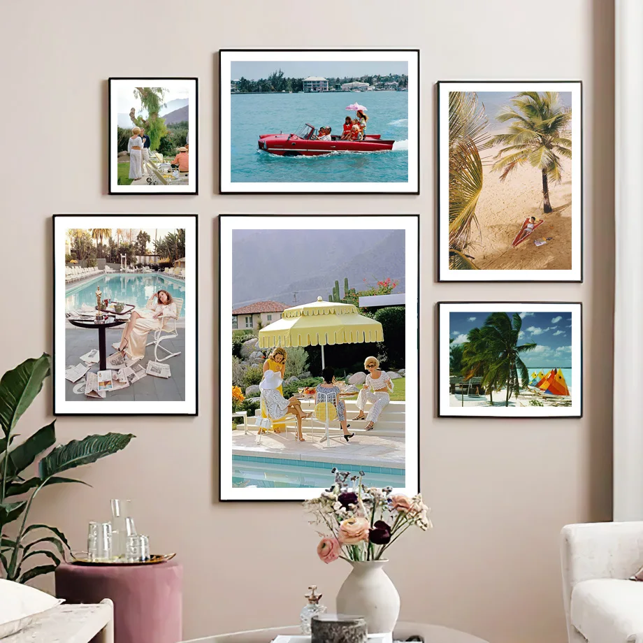 

Palm Springs Pool Retro Parasol Tropical Beach Wall Art Canvas Painting Posters And Prints Wall Pictures For Living Room Decor
