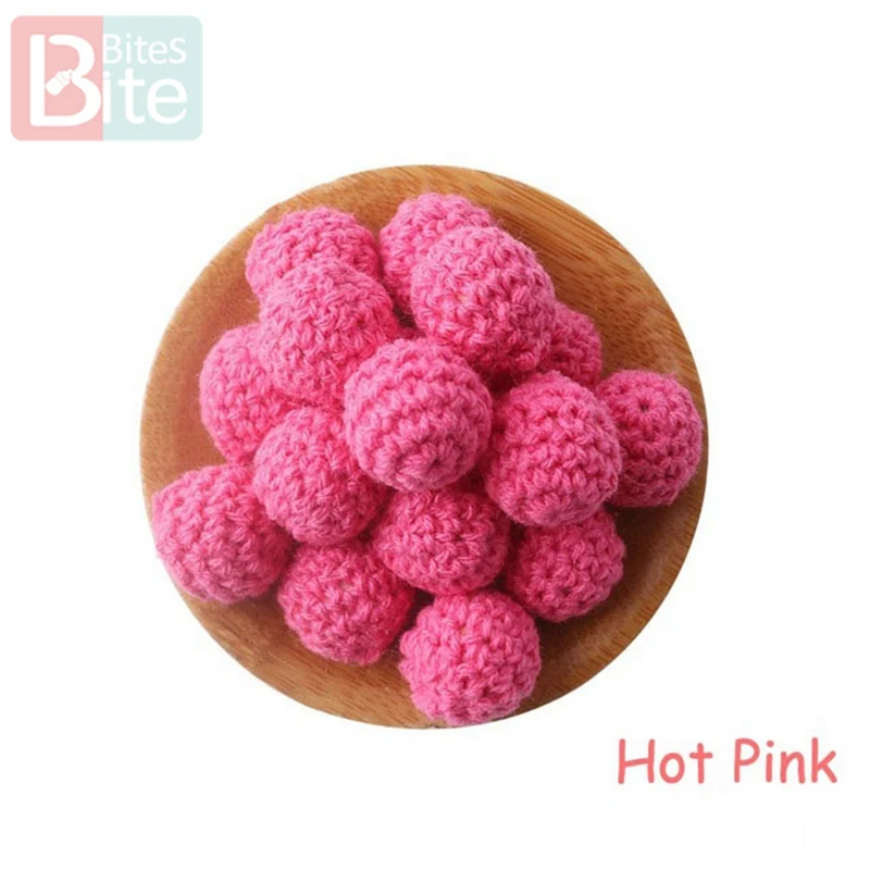 Hot pink Кусачки 20шт 20 мм деревянное вязание крючком детский Прорезыватель вязаные бусины пустые DIY цепочка для прорезывания зубов подарки Детские товары Bpa бесплатно - Цвет: Hot pink