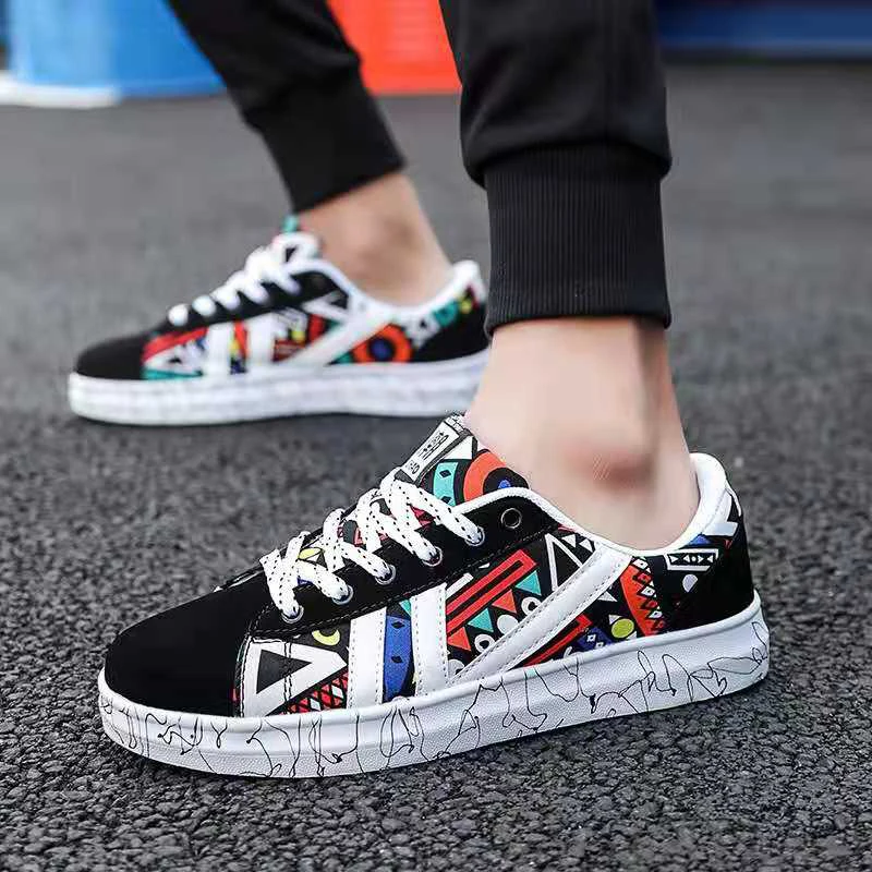 

Spring and summer new brand fashion shoes male youth graffiti men's shoes casual college style all-match canvas shoes brand