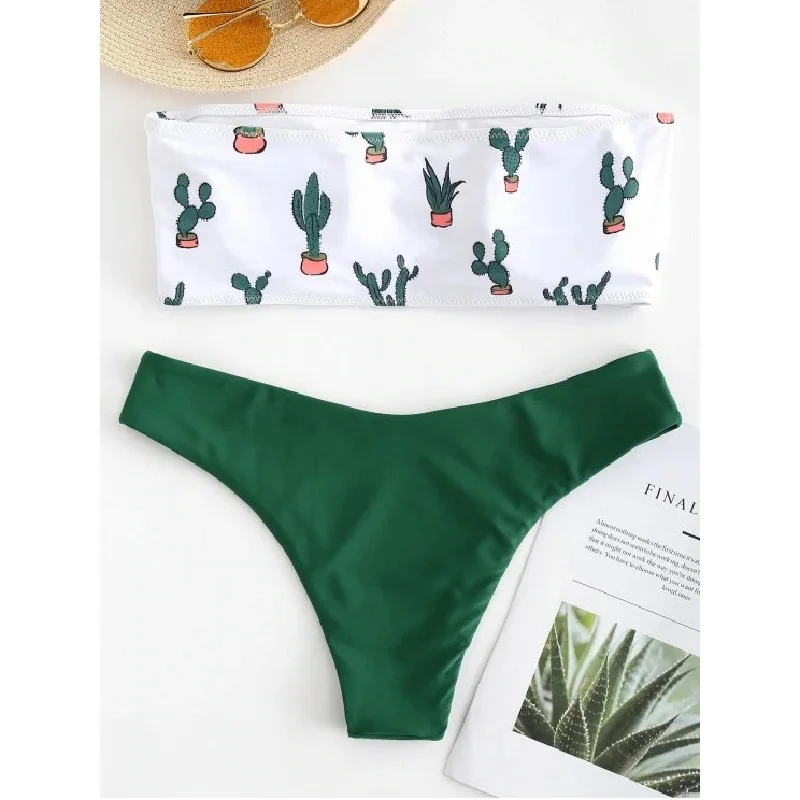 

Women's Swimming Suit Sexy Bikini Swimsuit 2019 Swimwear Two Piece Cactus Print Sexy Split Bikinis Beachwear Free Shipping