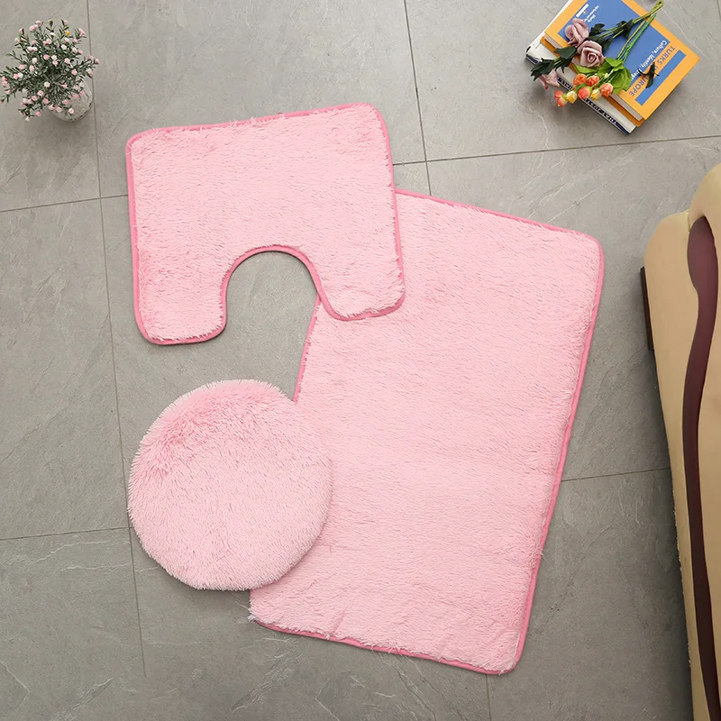 

Bath Mats Set Bathroom Rugs Toilet Seats Sets Soft Plush Solid with Pedestal Toilet Lid Cover 3Pcs Toilet Mat Sets
