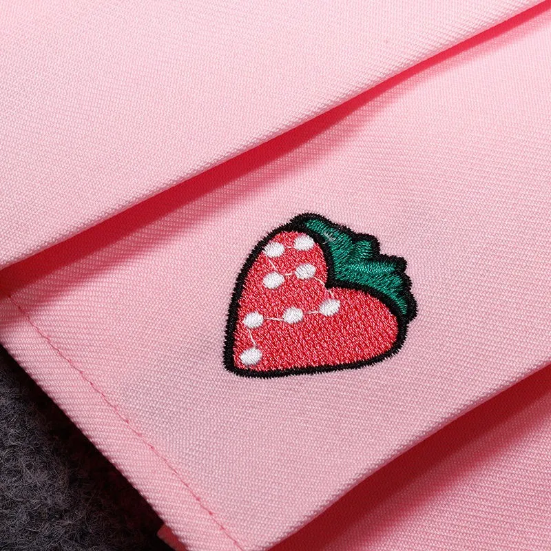 

NEW Harajuku Kawaii Skirts Women High Waist Mini Denim Skirts Strawberry Fruit Embroidery Cute Pleated Japanese School Uniform