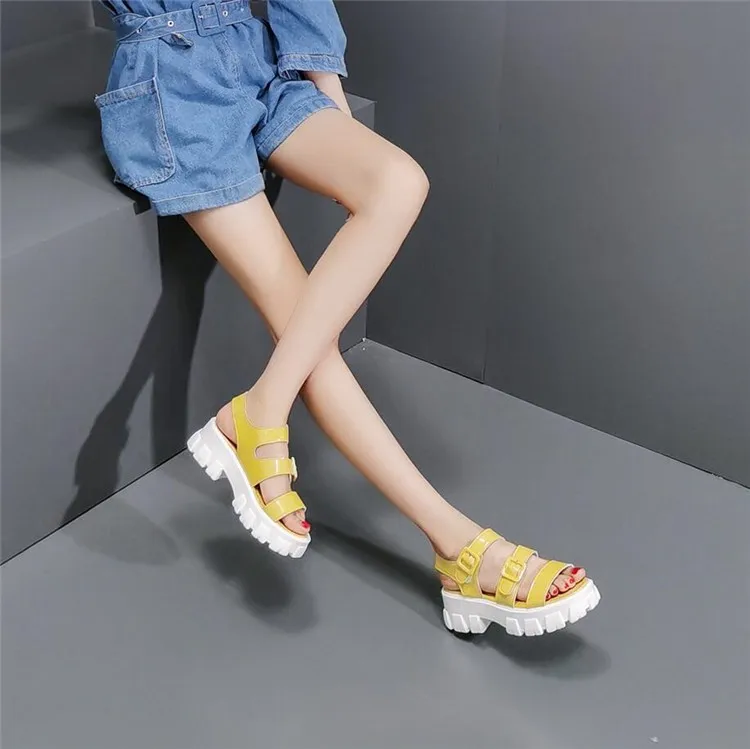 

Women's Sandals Summer Buckle Casual Shoes Wedges Shoes For Women Open Toe Comfy Leather Yellow Platform Sandals LadiesAA-01