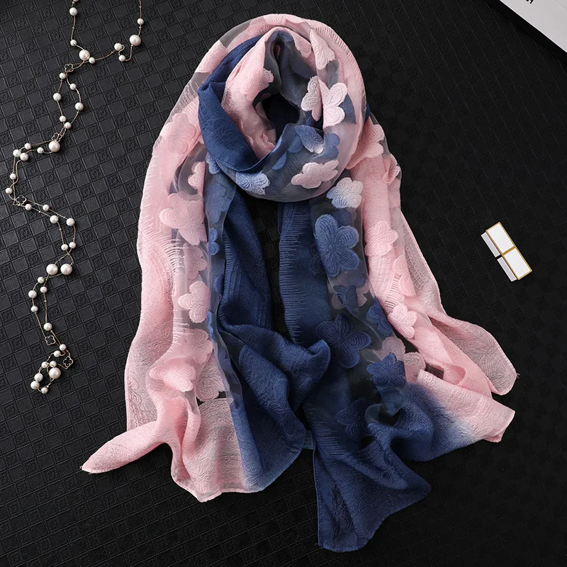 2019 новые модные женские ножницы пустые почки градиент шелковый шарф весенний