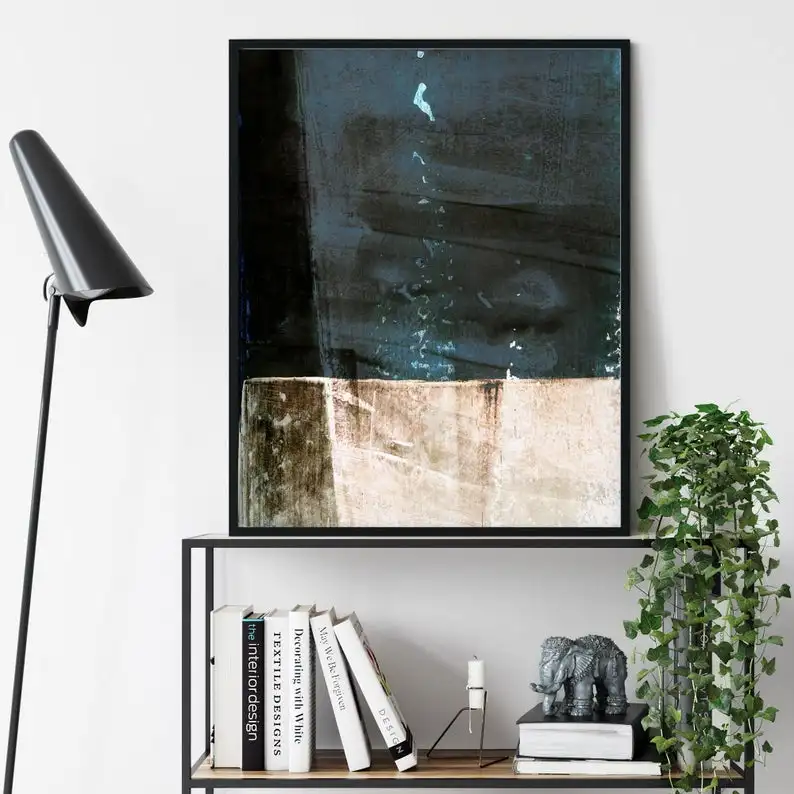 

Темно-синяя современная абстрактная цветная живопись, современный промышленный Настенный декор, изобразительное искусство или холст, боль...