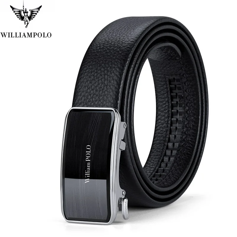 WILLIAMPOLO 2021 Genuine leather Brand Belt Men Top Quality Luxury Inside wear Belts Mirror Strap Male Metal Automatic Buckle