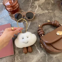 2021 new fashion high quality genuine leather car keychain fashion handbag backpack hair ball pendant accessories christmas gift