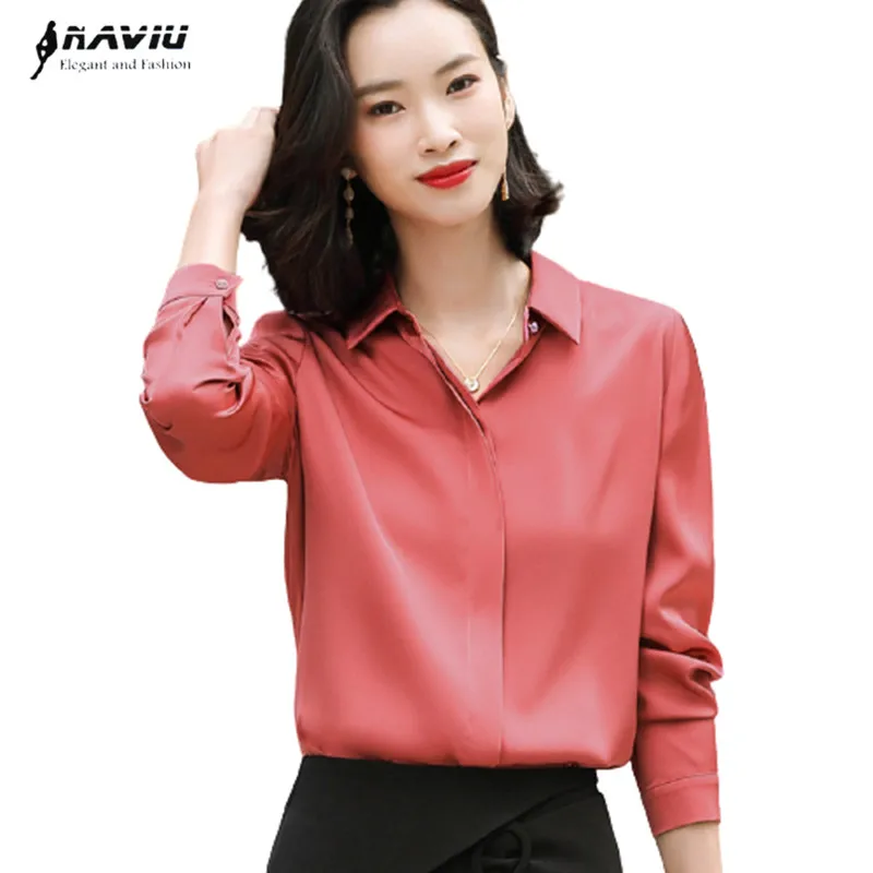 

Satin Shirt Women Blusas Femininas Elegantes High-End Long Sleeve Casual Chiffon Blouses Office Ladies Formal Work Tops