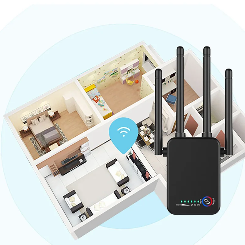 

Wireless WiFi Repeater Durable Design Dual Band AC1200M WiFi Range Booster Extender Black