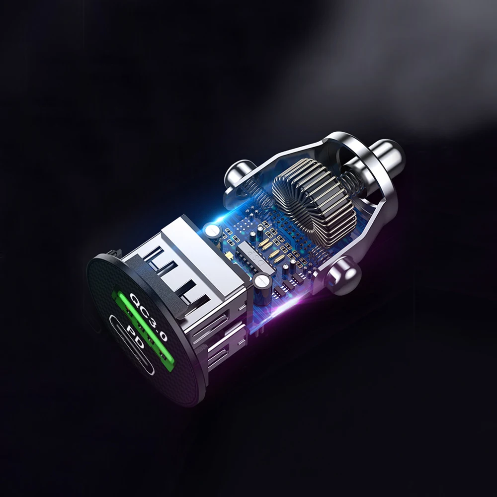 Автомобильное зарядное устройство с двумя портами USB Type-C и поддержкой быстрой