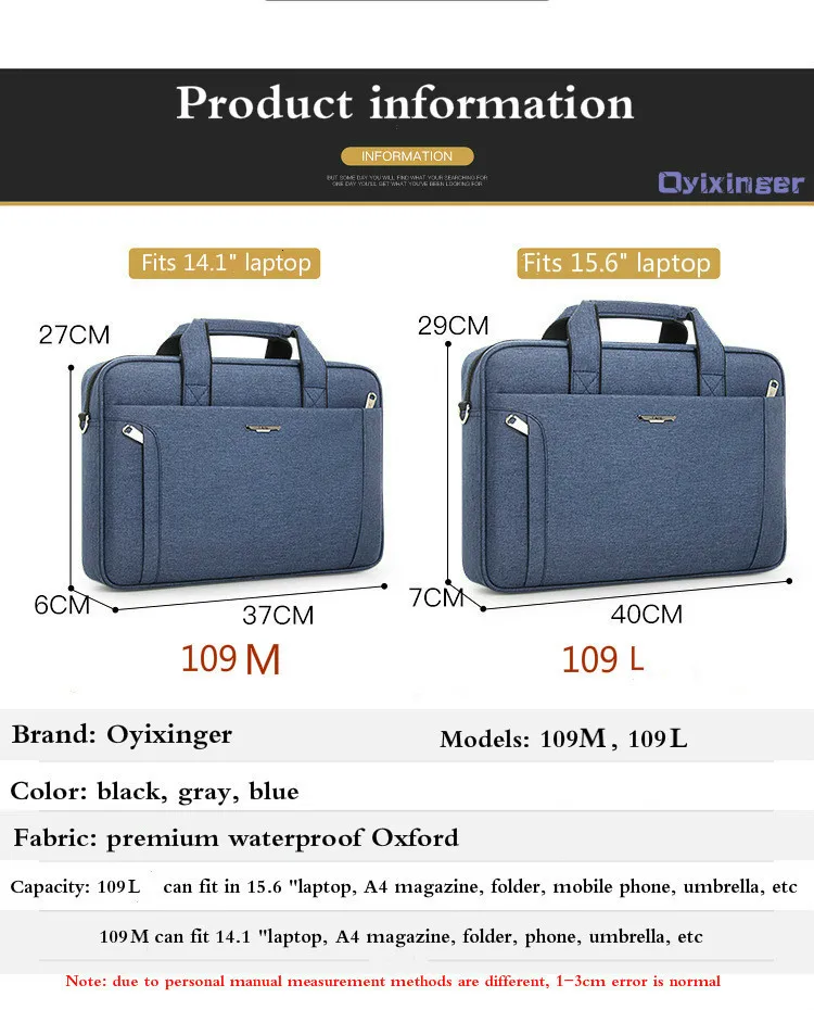 OYIXINGER мужской портфель для ноутбука 14 15,6 дюймов, водонепроницаемая оксфордская мужская сумка, деловая женская сумка-мессенджер на одно плечо