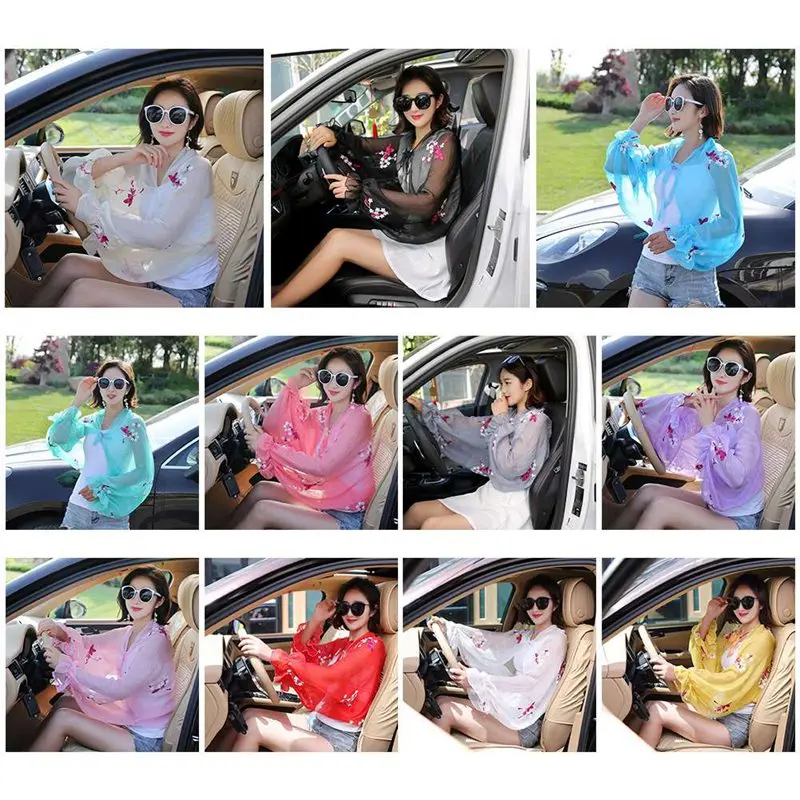 

Summer Sun Coat Sunscreen Chiffon Long Sleeve Lady Cycling Shawl Riding Beach Sunscreen Shade Cover Scarf