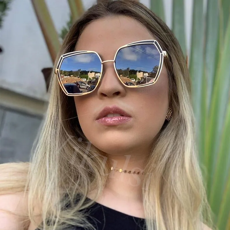 

2020 New Trendy Polygon Sunglasses Women Male Unique Border Design Vintgae Square Sun Glasses Punk Eyewear Men oculos UV400