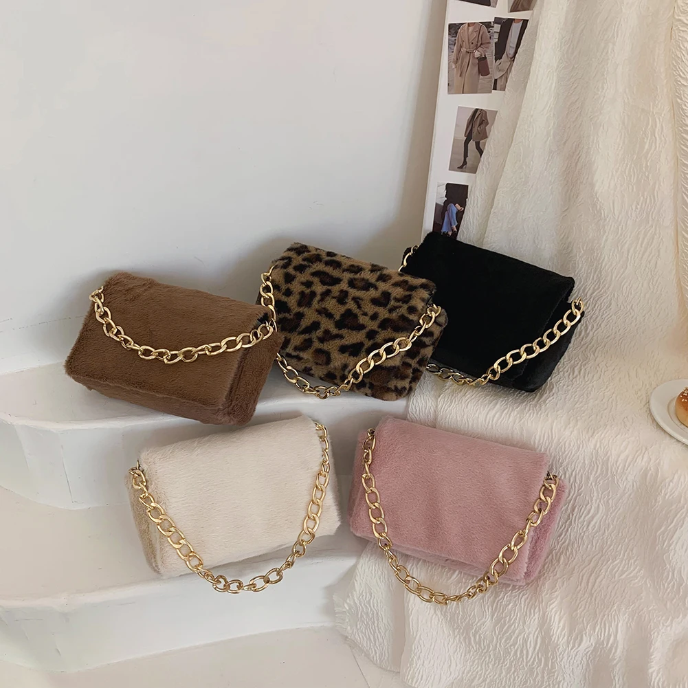 

Fashion Women Shoulder Forearm Bag Female Elegant Plush Autumn Handbag Casual Ladies Small Plush Soft Carrying Purse