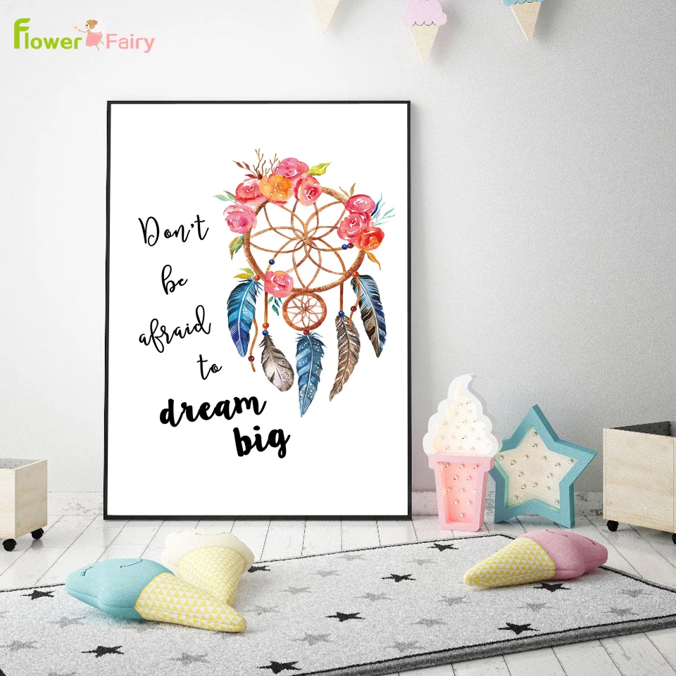 

Magic Unicorn Dream Big Nordic Poster Dreamcatcher Wall Art Canvas Painting Cartoon Baby Wall Pictures For Living Room Unframed